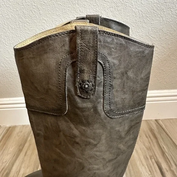 FRYE Carson Boots SZ 8.5 Tall Gray Leather Cowboy Western Riding Pull on Classic